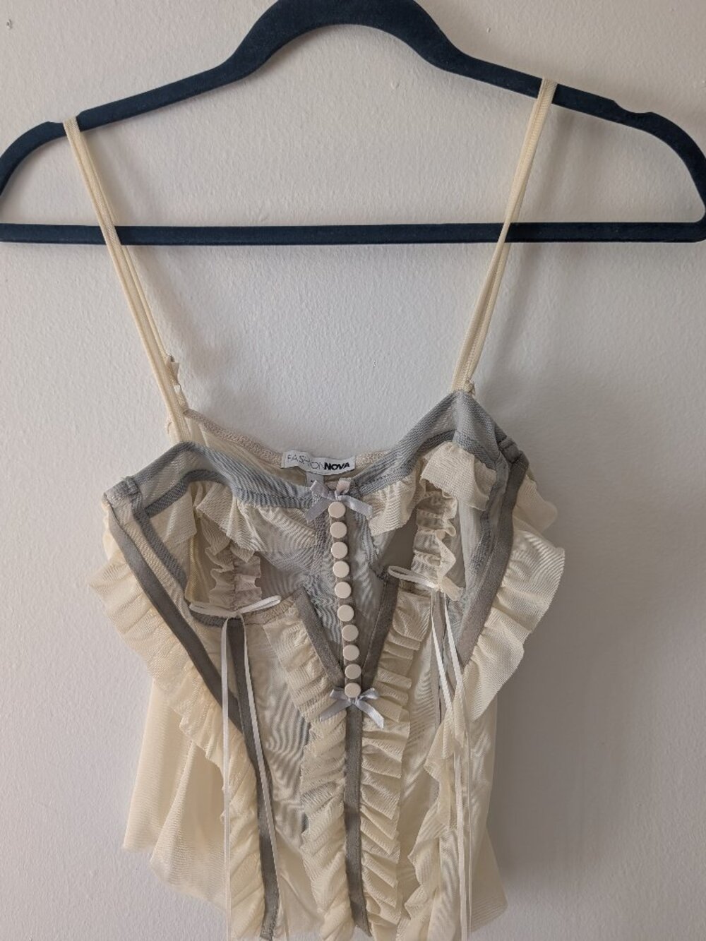 Cute grey and cream corset mesh top